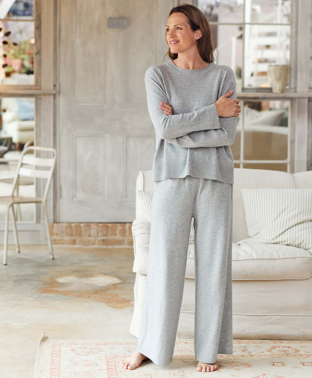 Grey Wide-leg knitted cashmere trousers, Raey
